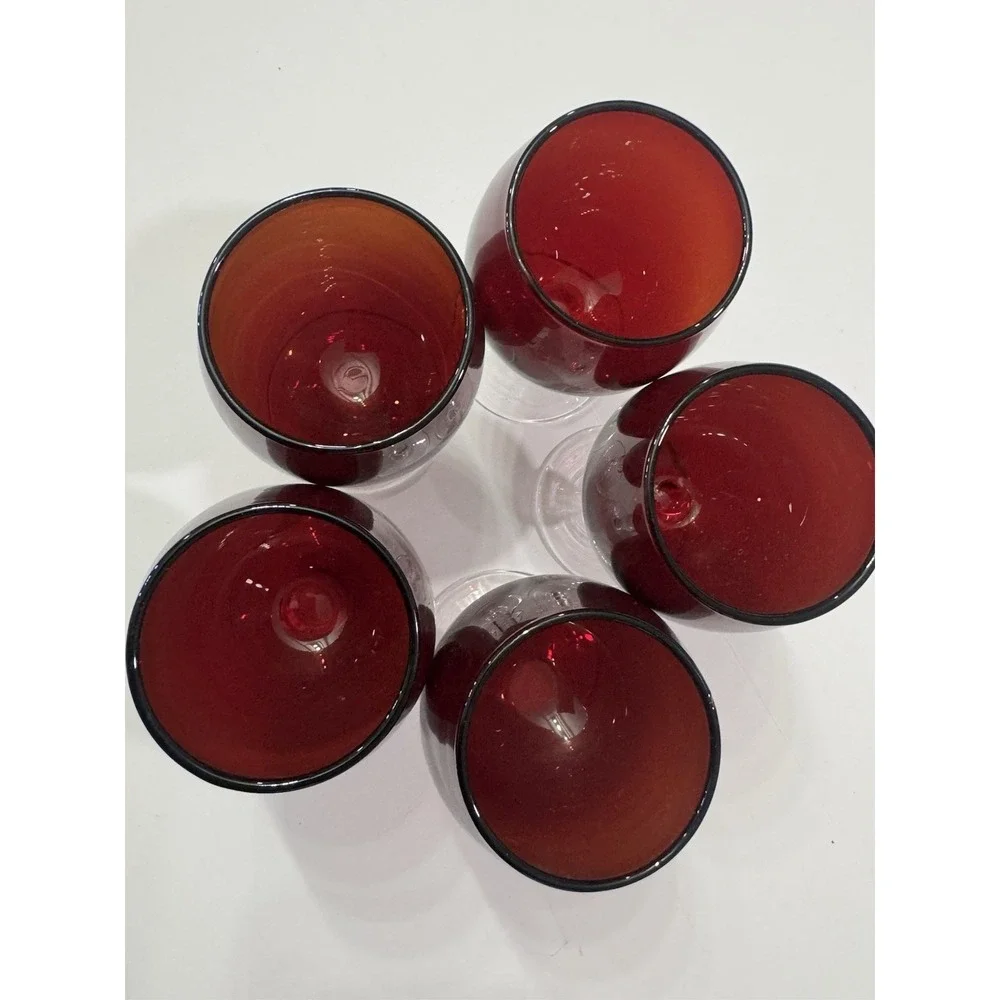 VTG Ruby Flash Glass Wine Water Goblet Clear Ball Stem Grandmillennial Chic